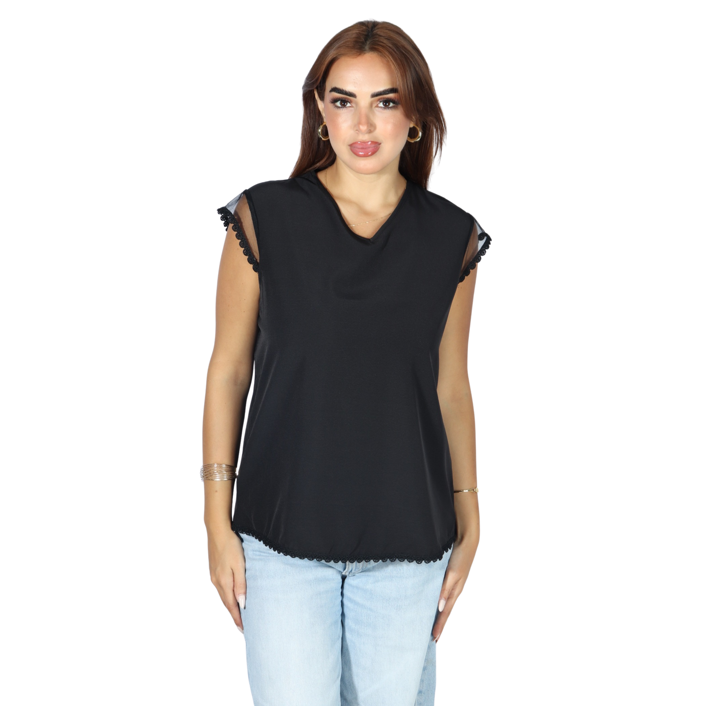SHEIN - Lace Sleeve Blouse