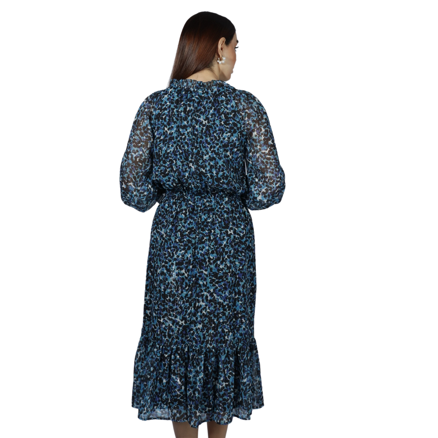 AQUA - Animal Print Tie Neck Tiered Midi Dress