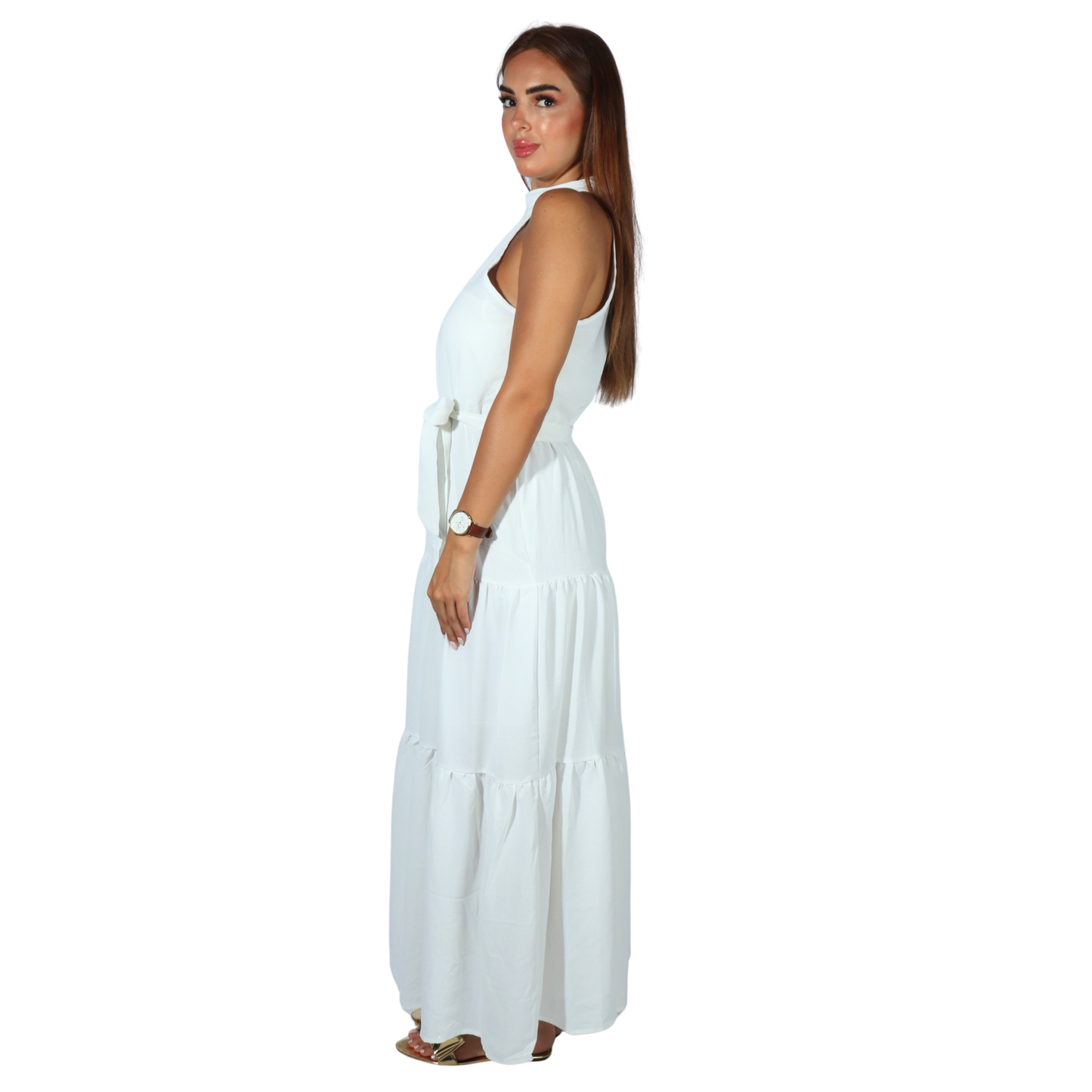 SHEIN - Belted Ruffle Hem Solid Dress