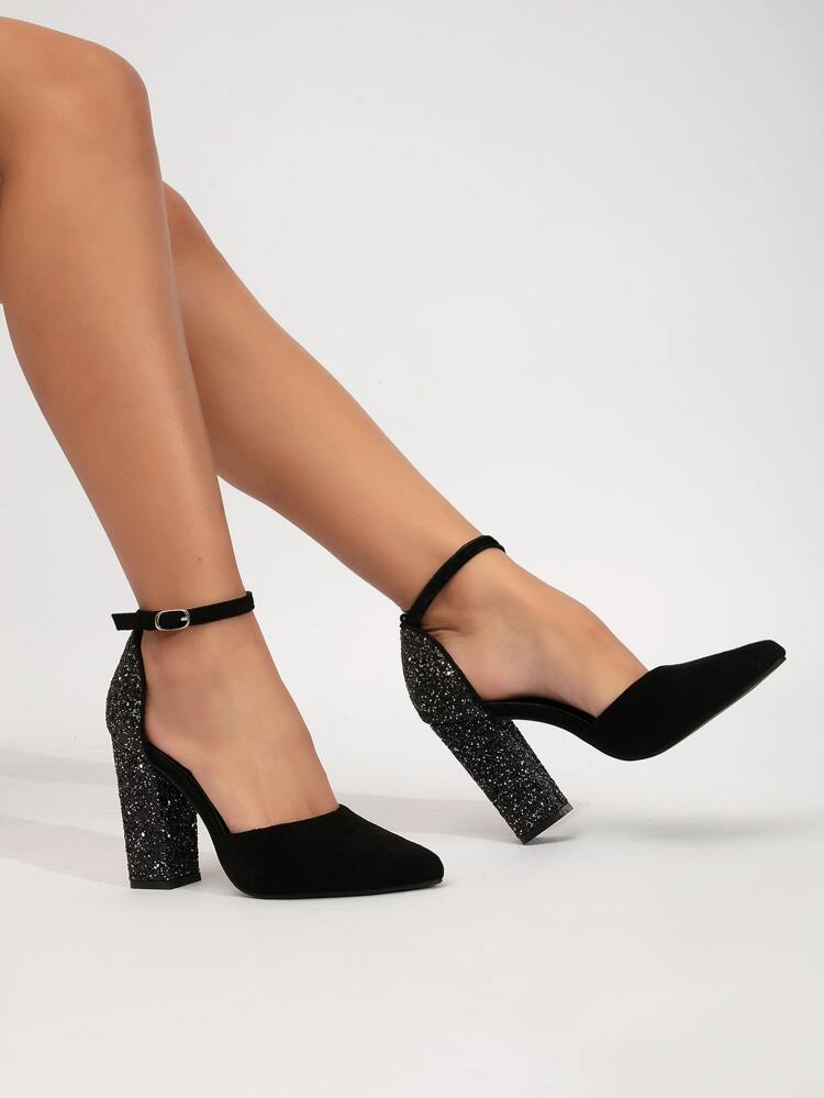 SHEIN - Metal Décor Point Toe Court Heel Pumps