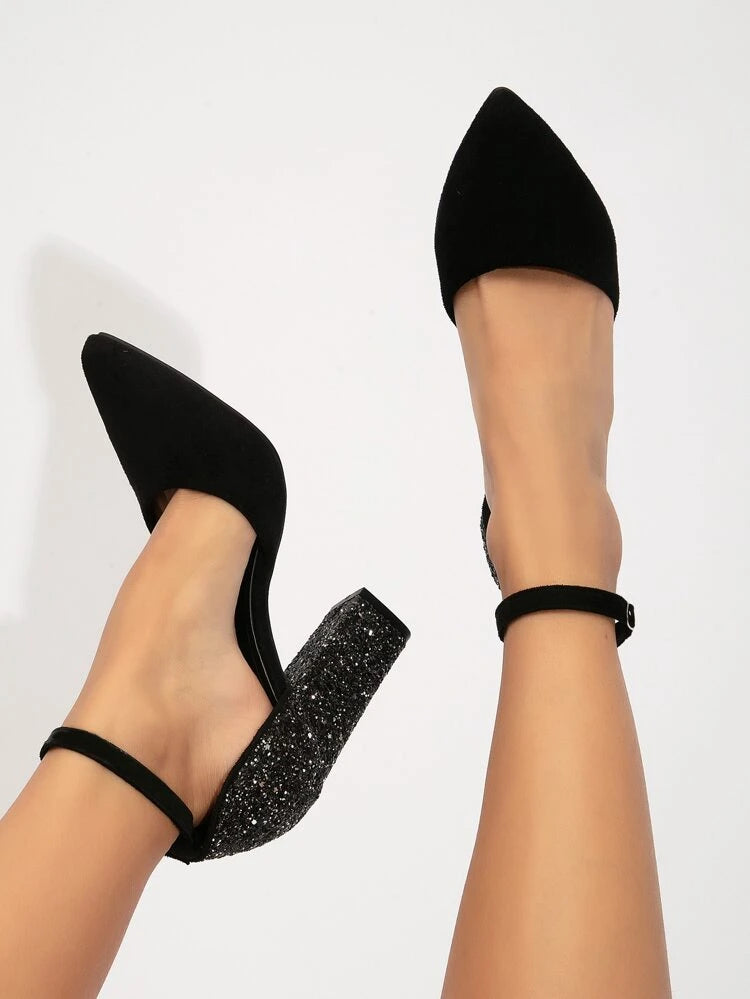 SHEIN - Metal Décor Point Toe Court Heel Pumps