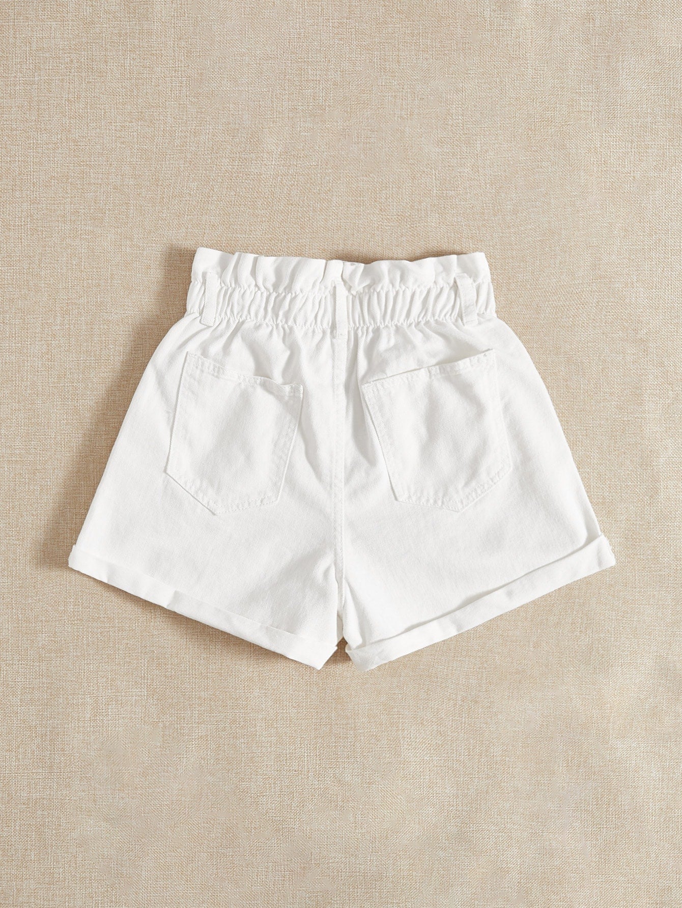SHEIN - Essnce Paper Bag Waist Roll Up Hem Denim Shorts