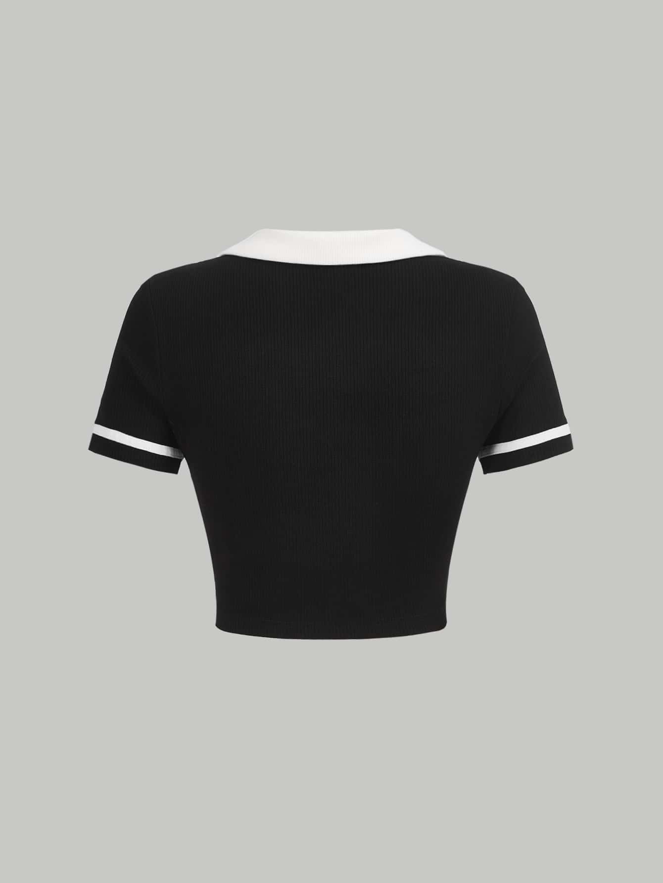 SHEIN - Polo Collar Short Sleeves Crop Tee