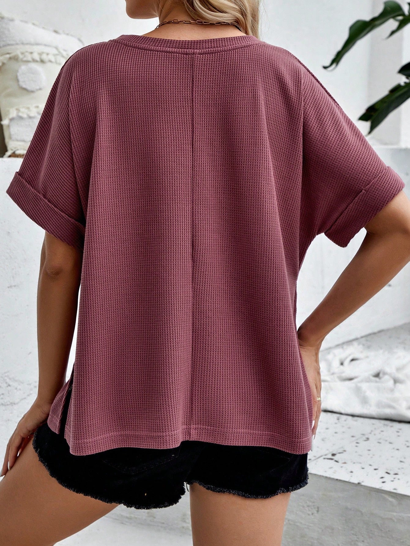 SHEIN - Maternity Waffle Knit Split Hem Batwing Sleeve T-Shirt