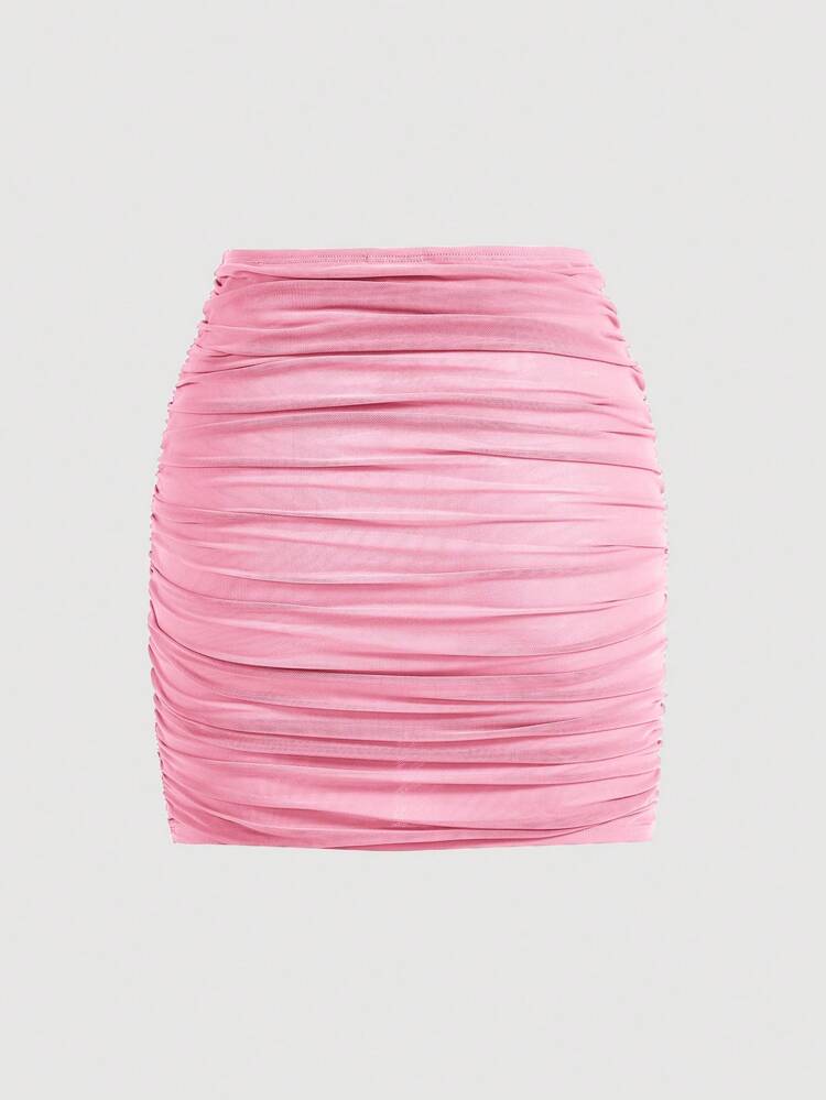 SHEIN - Wrap Ruched Elasticity Mesh Skirt