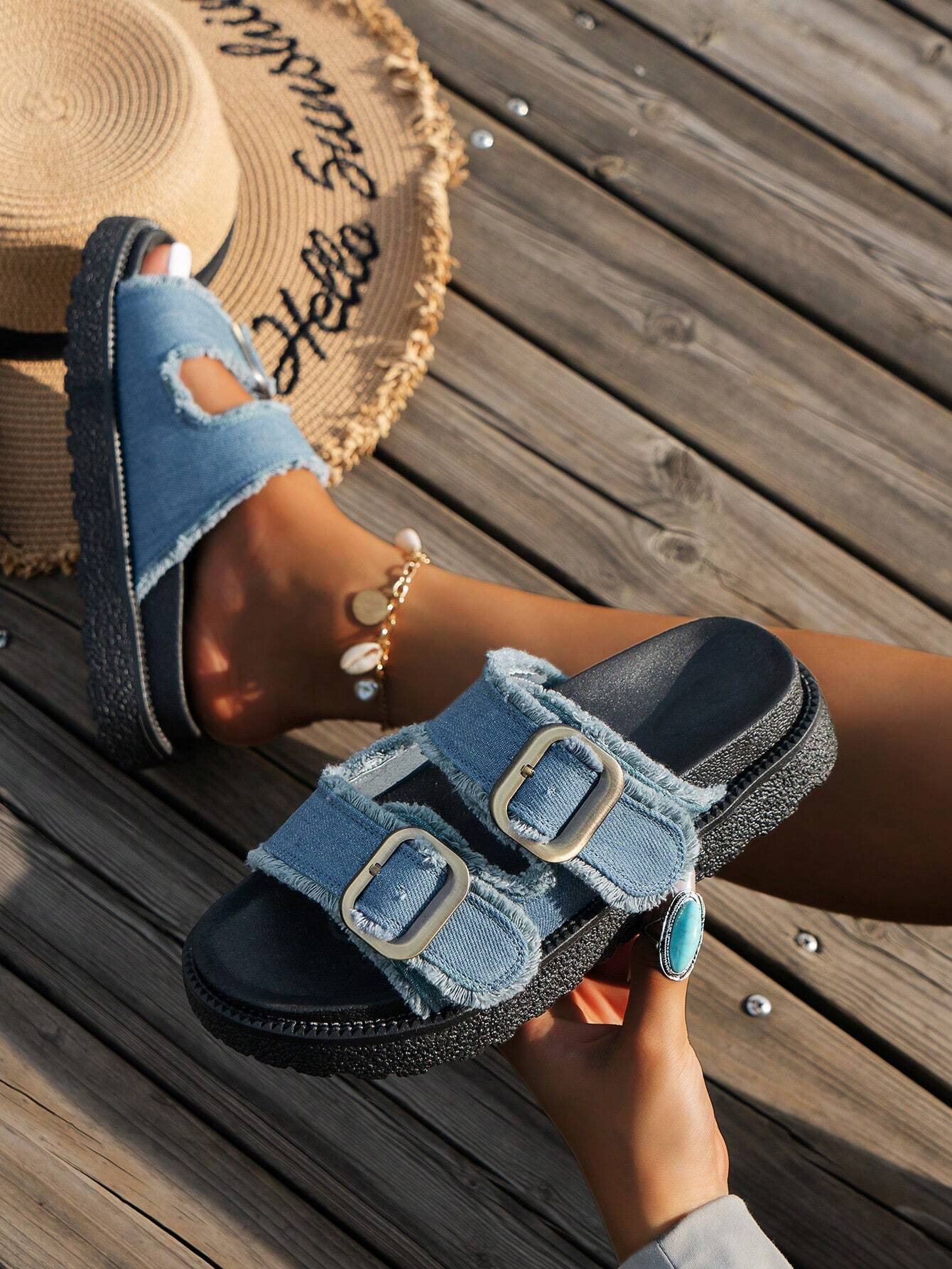 SHEIN - Fringed Casual Vacation Style Slip-On Slipper