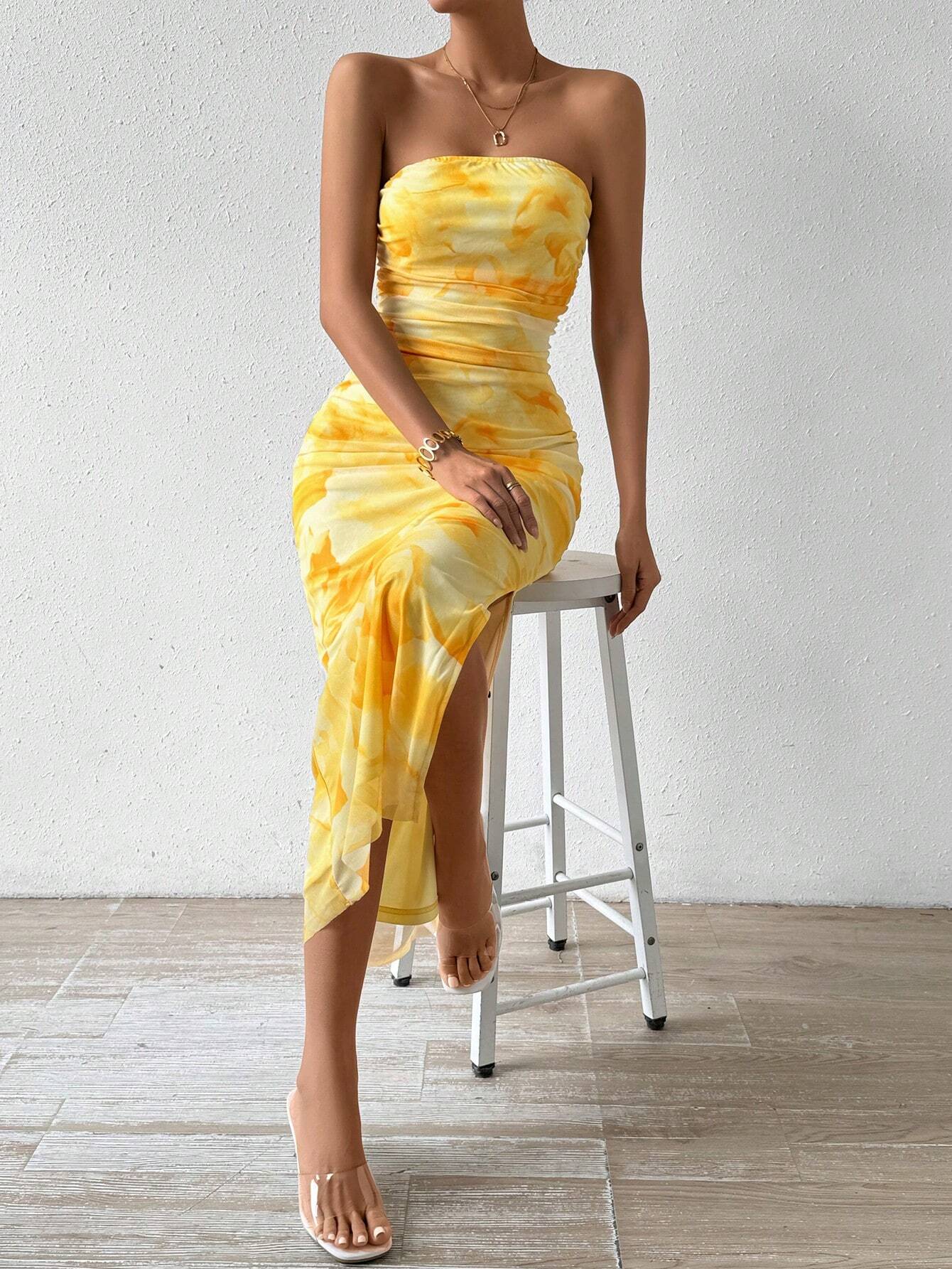 SHEIN - Off Shoulder Tie Dye Maxi Dress