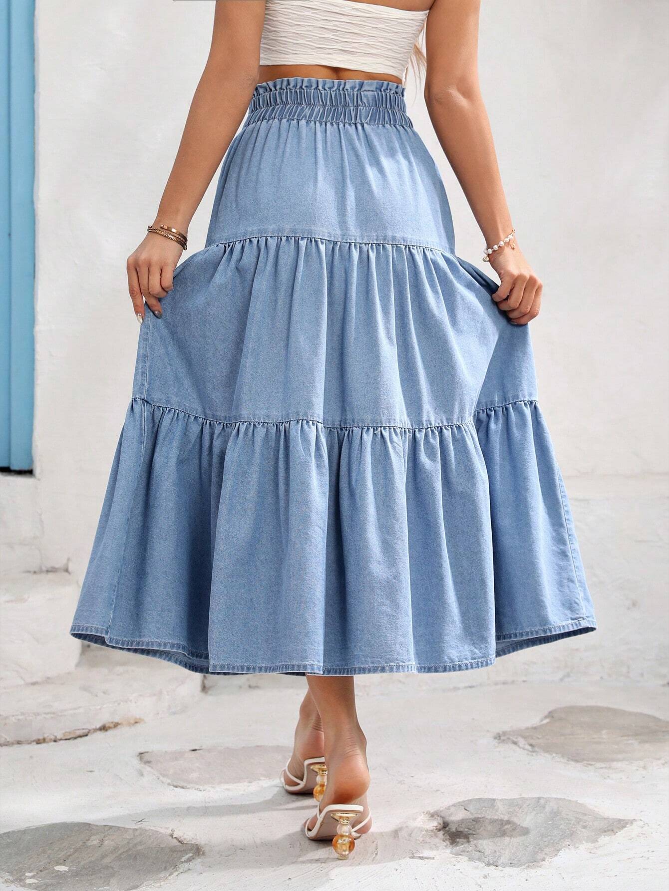 SHEIN - Loose Elastic Waist Denim Skirt