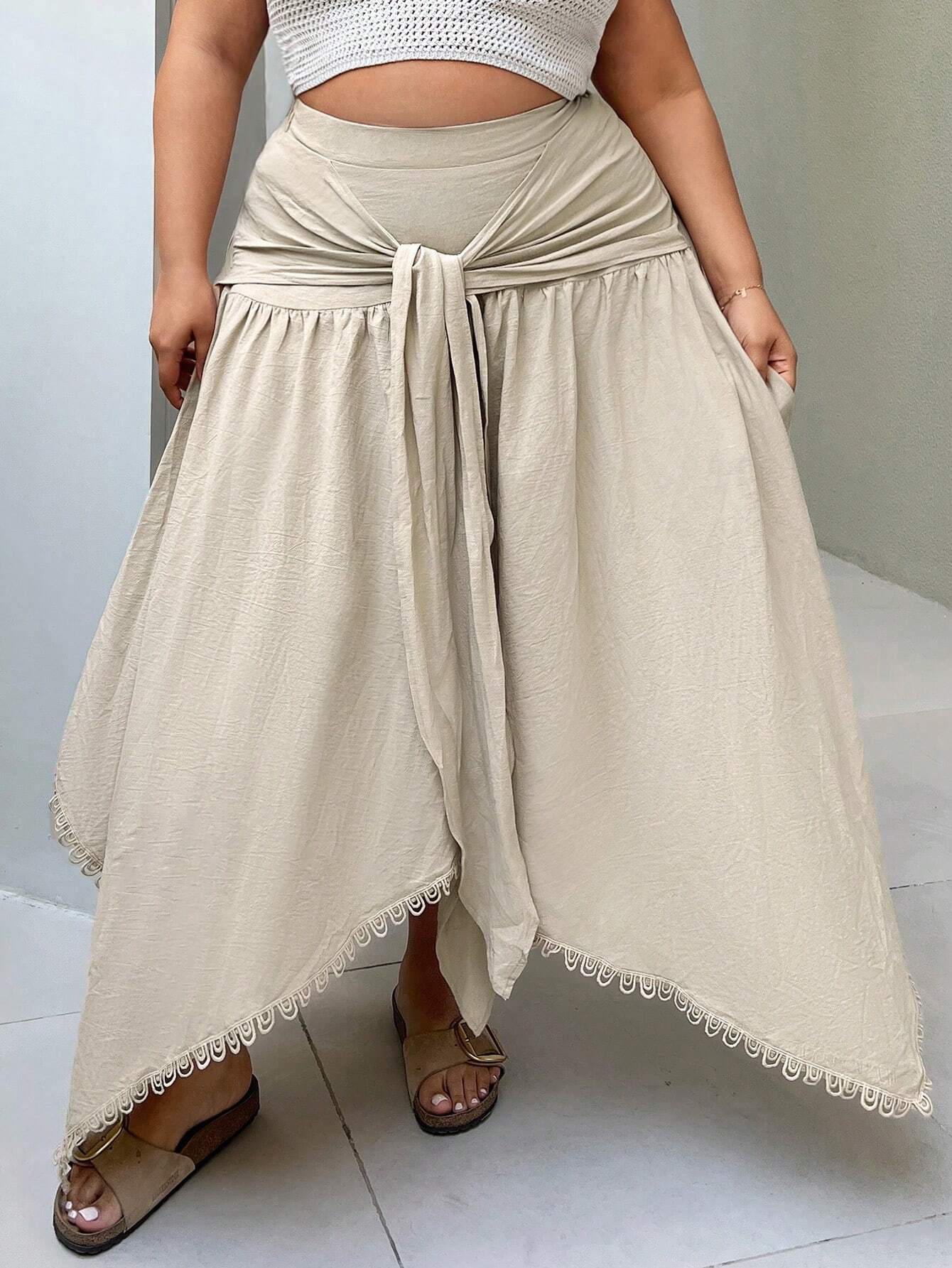 SHEIN - Plus Size Knot Front Irregular Hem Skirt