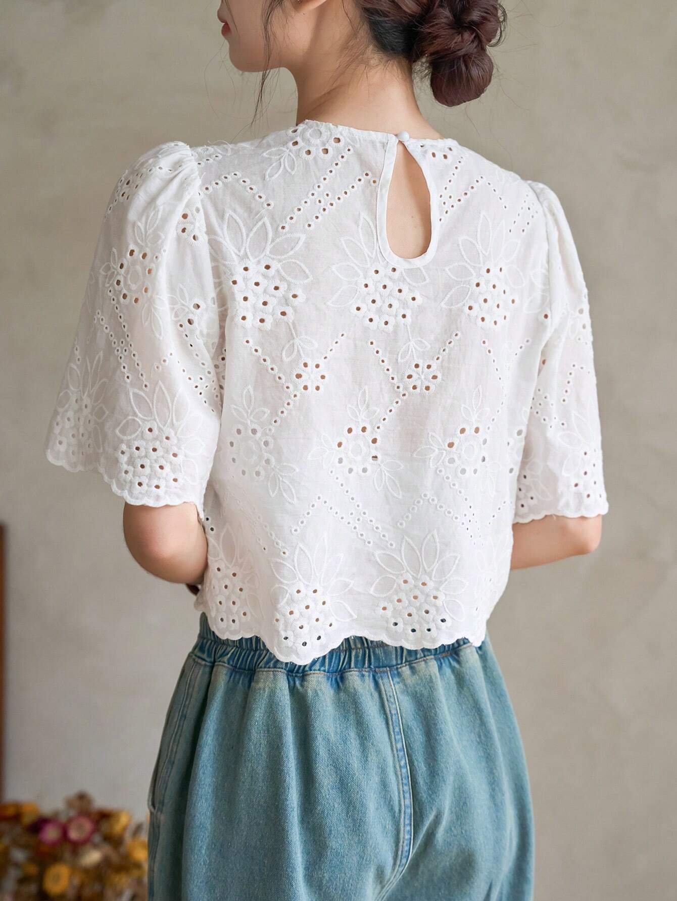 SHEIN - Embroidered Crop Tops