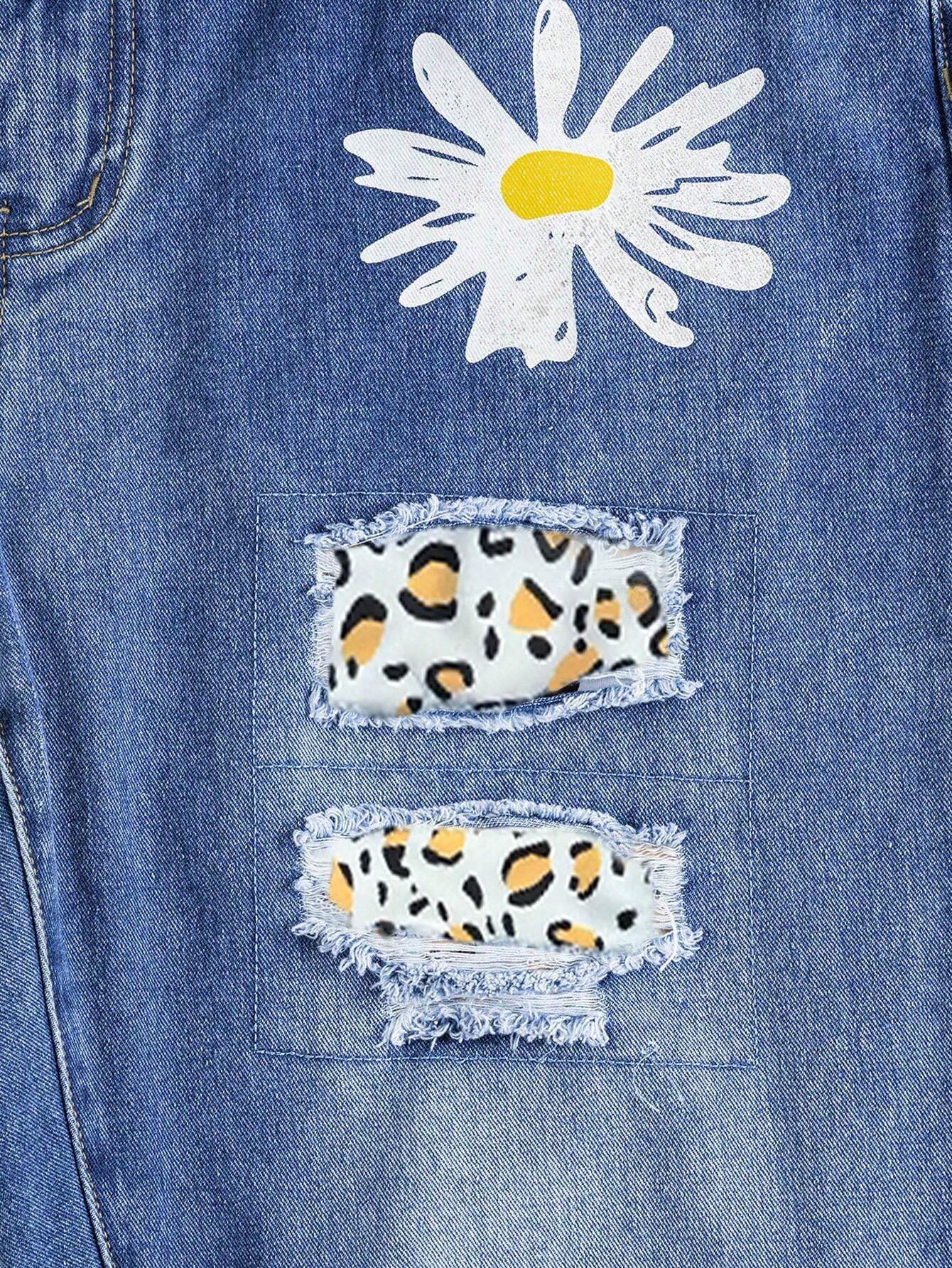SHEIN - Printed Ripped Jeans