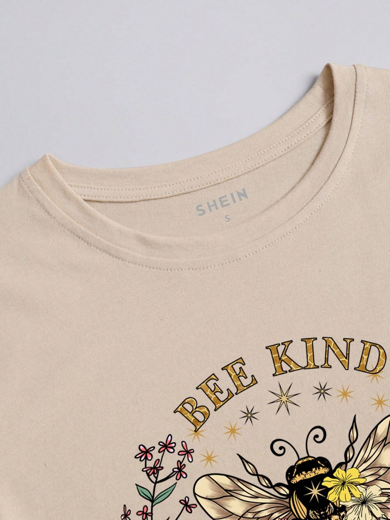 SHEIN - Bee Printed Round Neck Crop Top