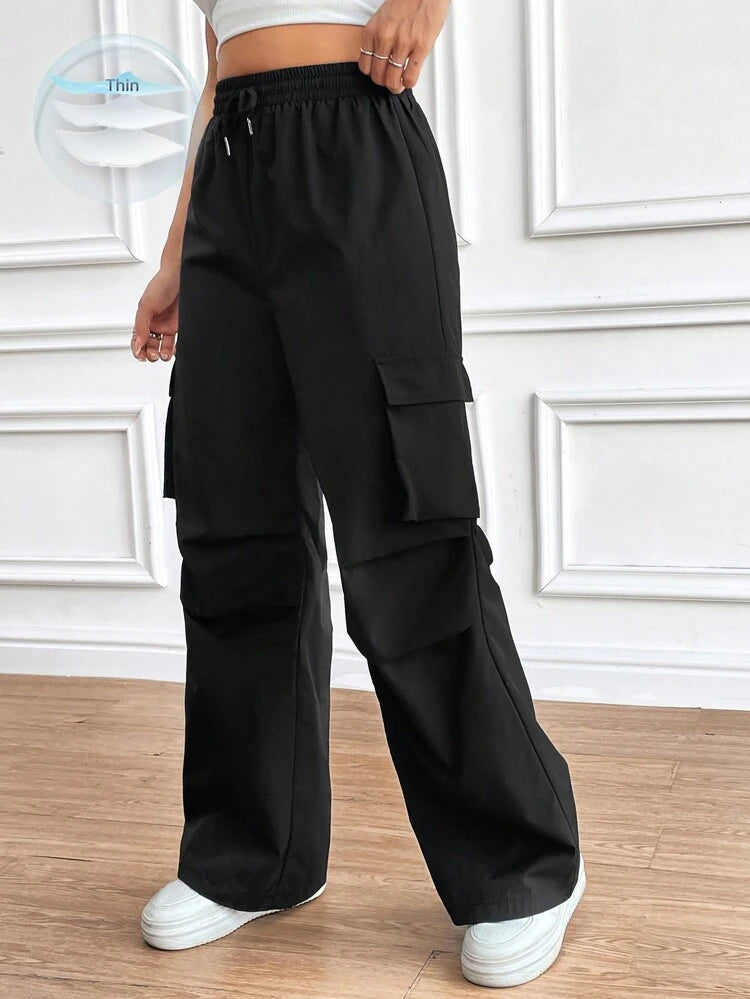 SHEIN - Drawstring Wrinkle Design Cargo Pants