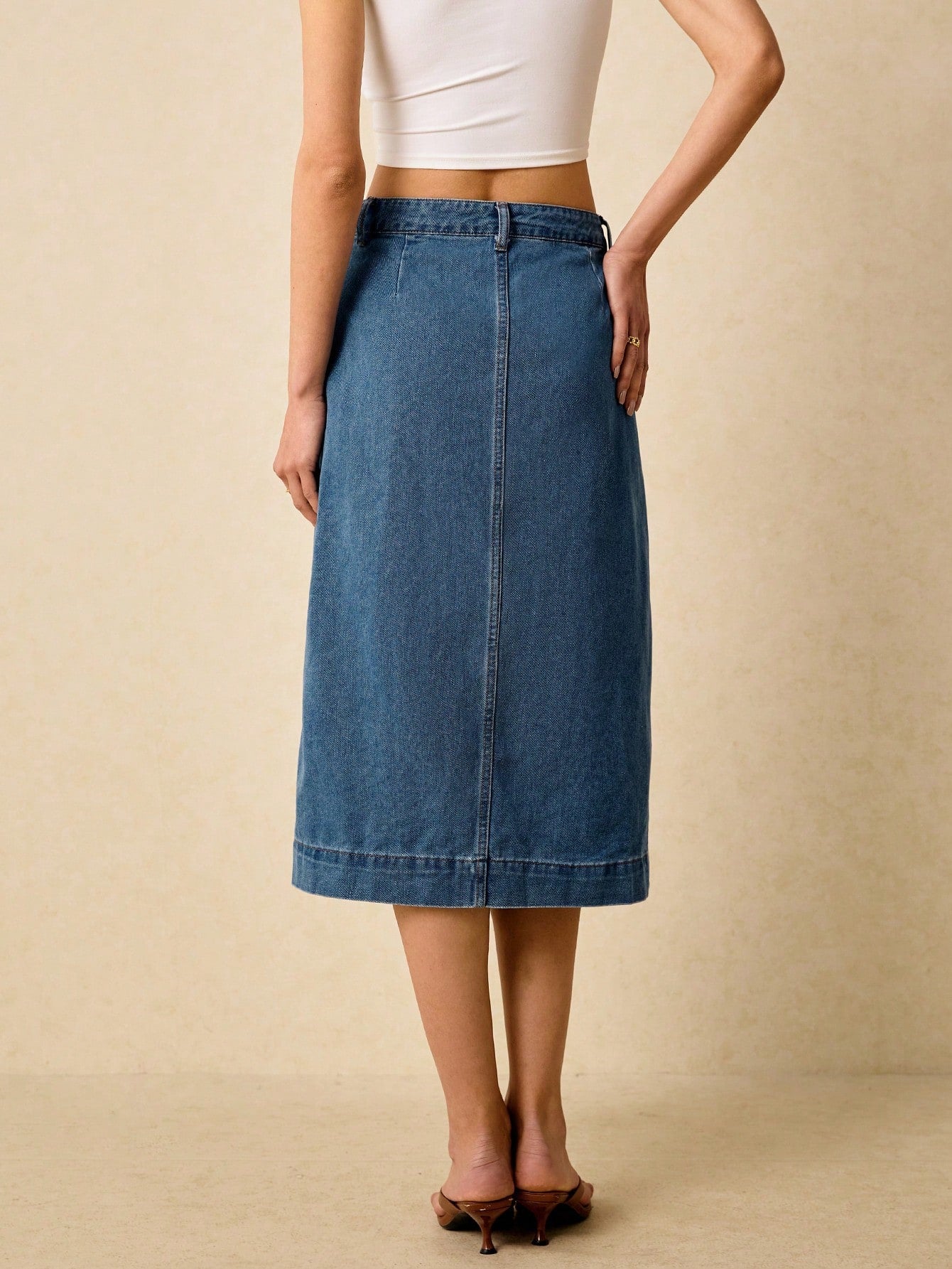 SHEIN - Side Button Closure Casual Denim Skirt