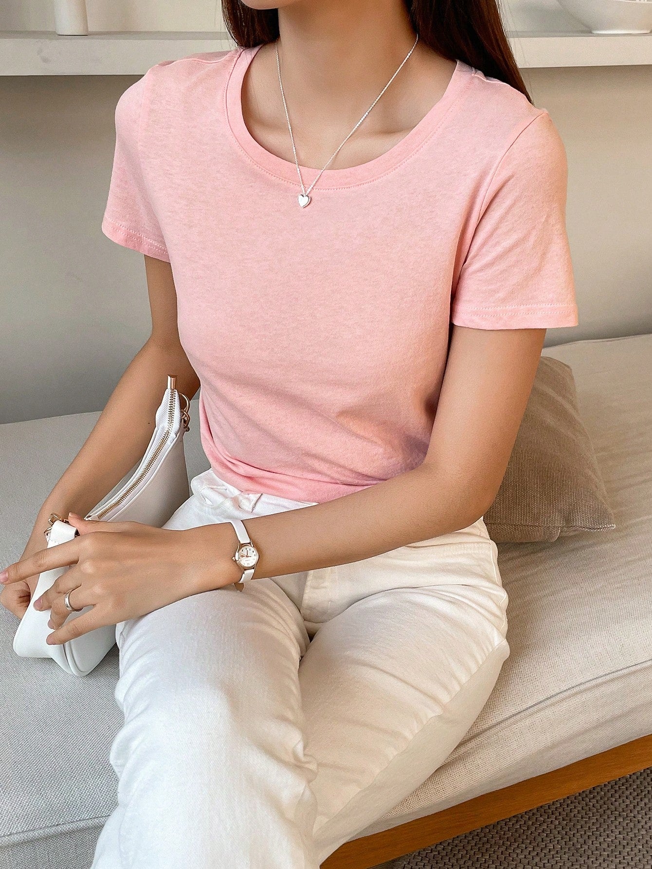 SHEIN - Plain Crew Neck T-Shirt