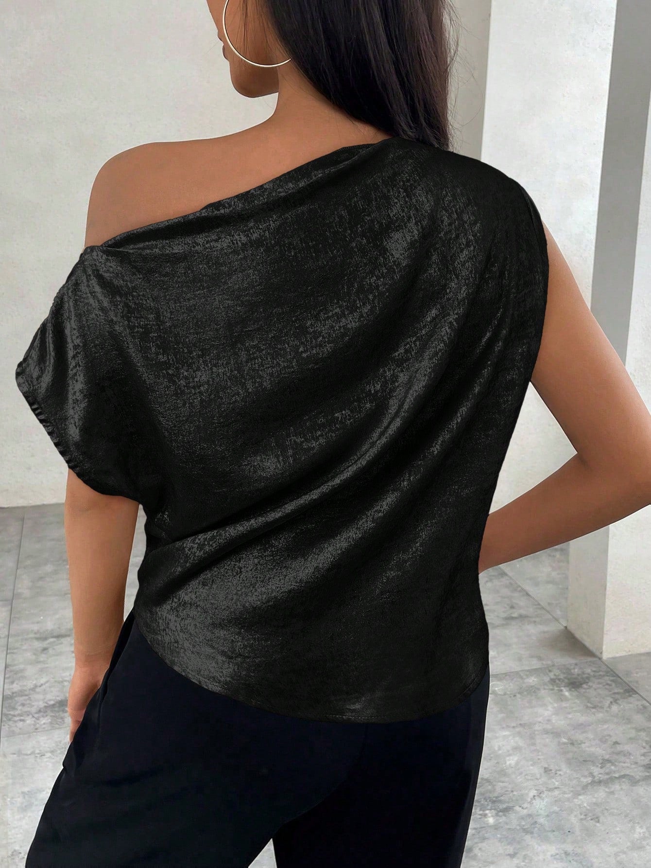 SHEIN - Solid Color Asymmetrical Collar Blouse