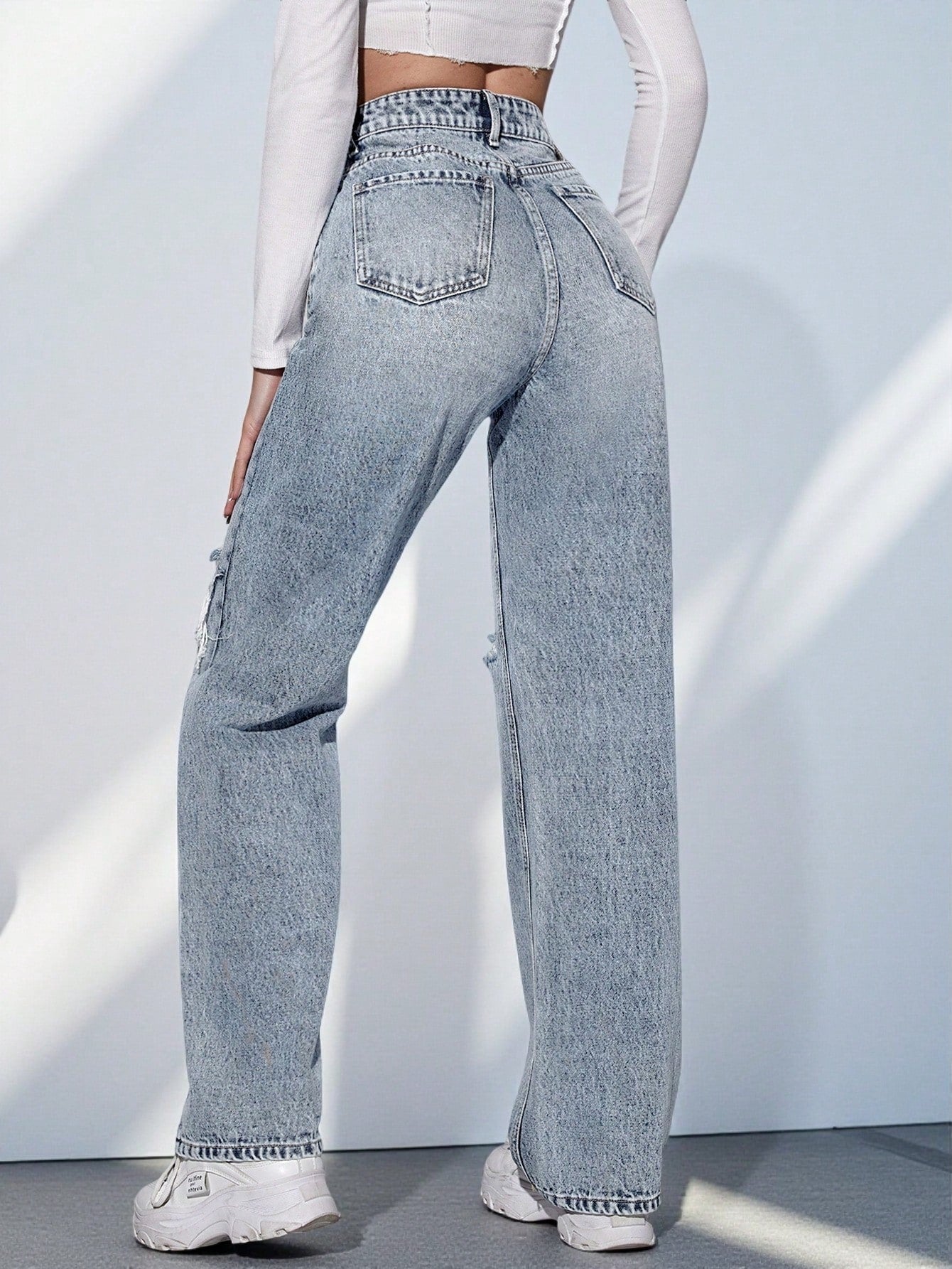 SHEIN - High Waist Ripped Wide Leg Jeans