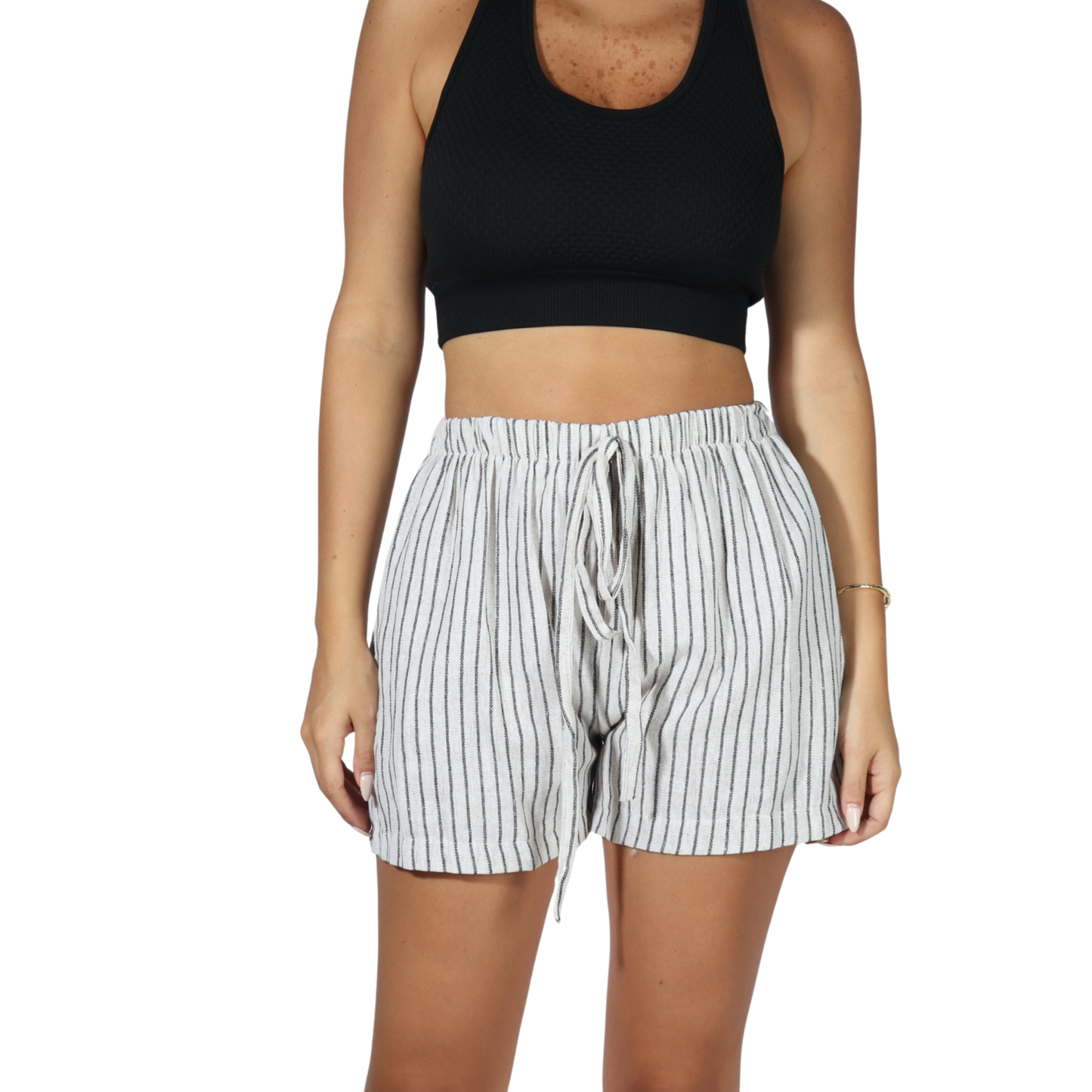 SHEIN - Shirred Waist Striped Shorts