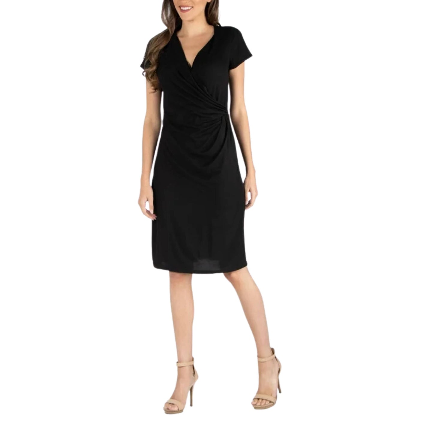 24 SEVEN Womens Dress XXXXL / Black 24 SEVEN - Comfort Apparel Faux Wrap over Dress