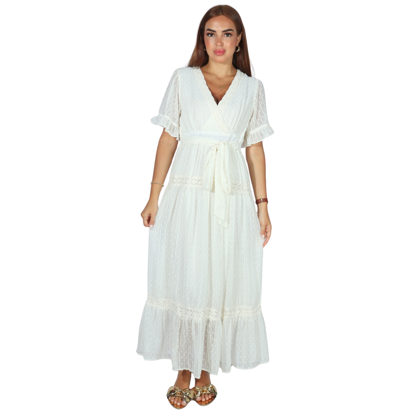 SHEIN - Guipure Lace Insert Ruffle Hem Dress