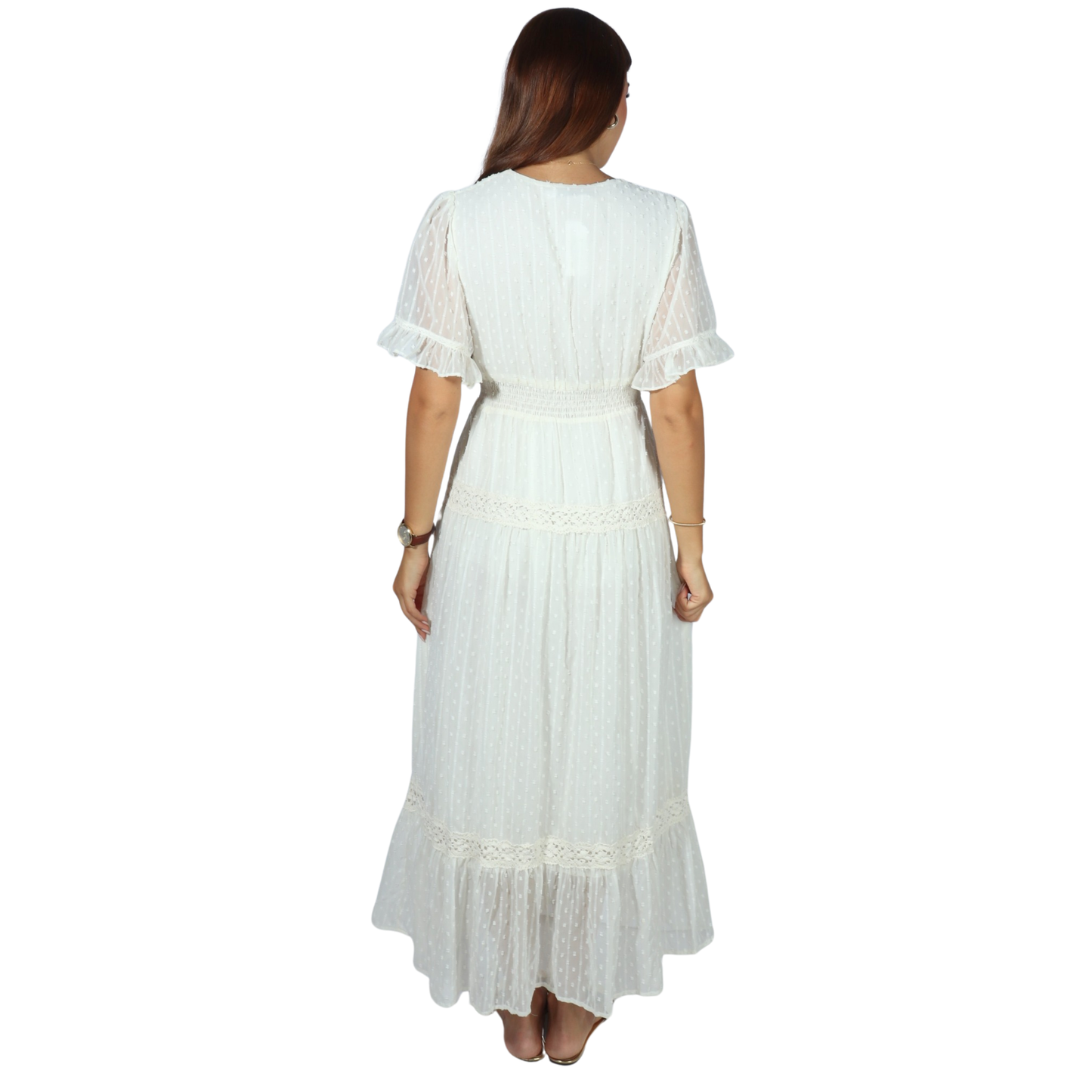 SHEIN - Guipure Lace Insert Ruffle Hem Dress