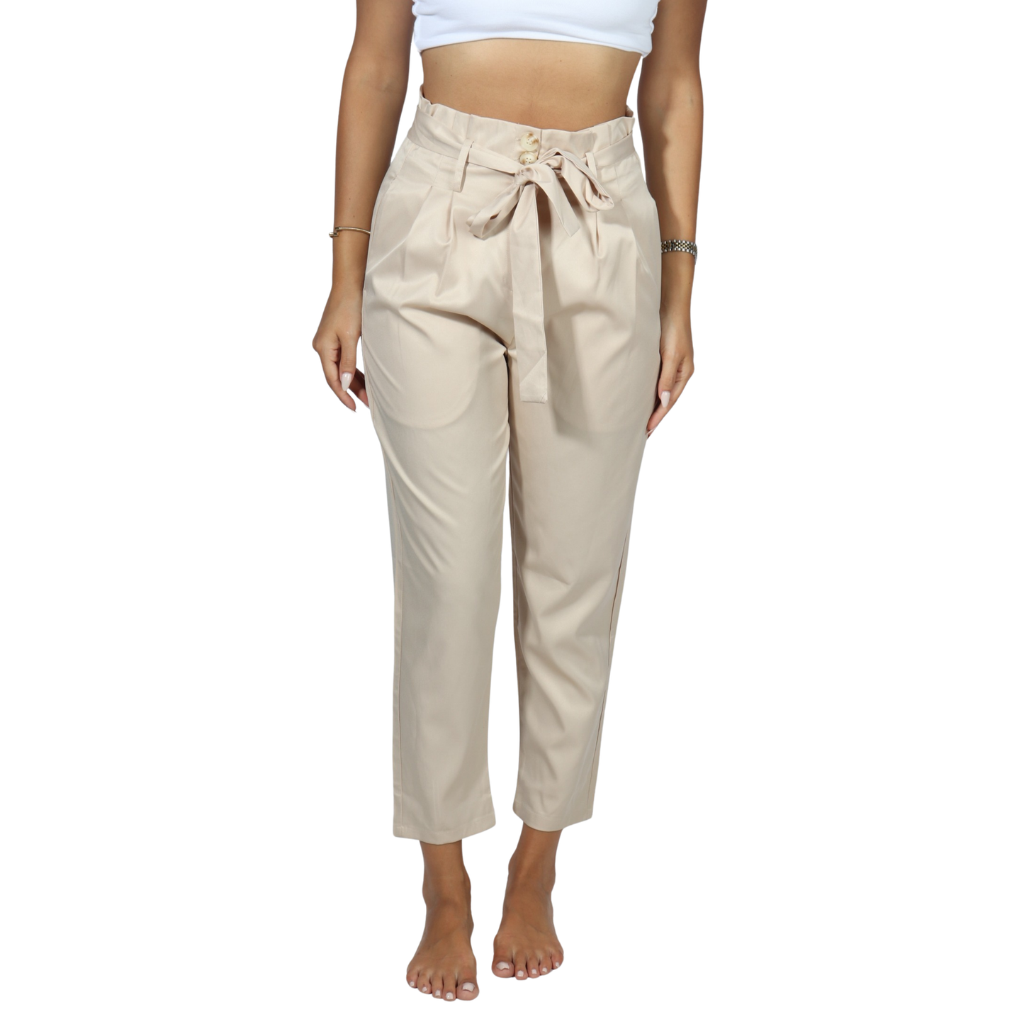 SHEIN - Belted Pants with Paperbag Ruffle Waist