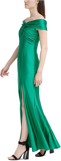 CALVIN KLEIN - Zippered Slitted Twist-front Lined Short Sleeve Off Shoulder Dress