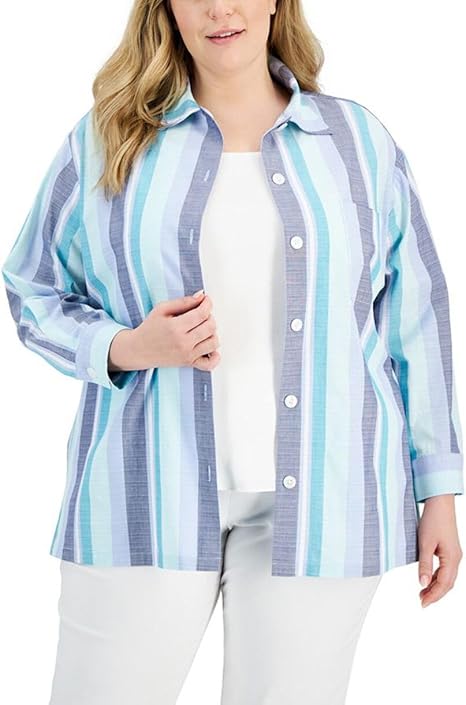 ANNE KLEIN - Collared Striped Shirt