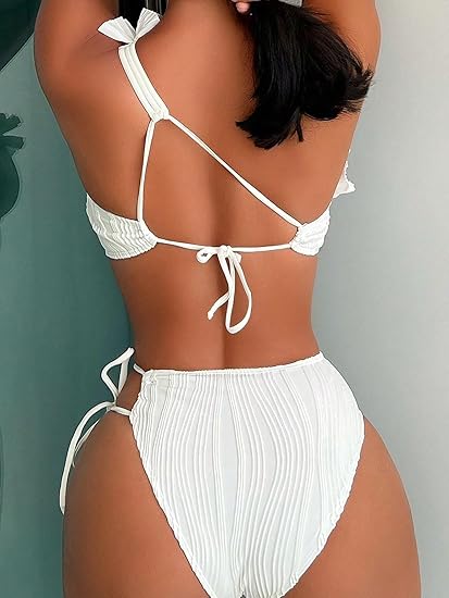 SHEIN - Two Piece Swimsuit Ruffle Trim One Shoulder