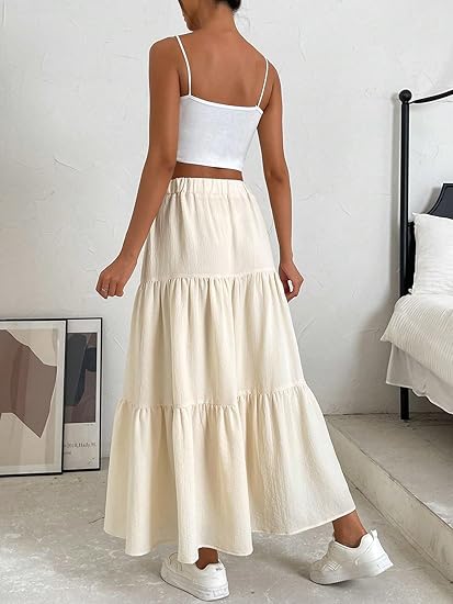SHEIN - Trendy Skirt Solid Ruffle Hem High Waist Skirt