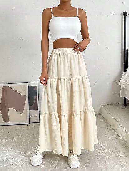 SHEIN - Trendy Skirt Solid Ruffle Hem High Waist Skirt