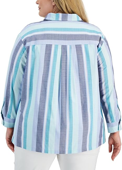 ANNE KLEIN - Collared Striped Shirt