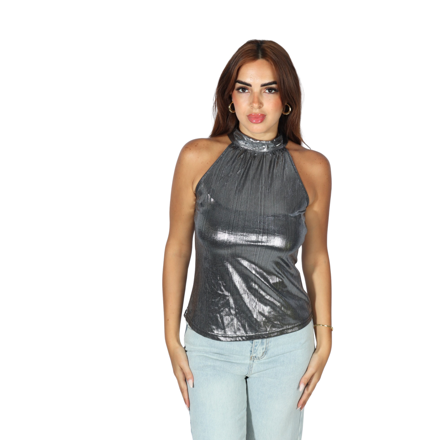 SHEIN - Allurite Keyhole Back Halter Top