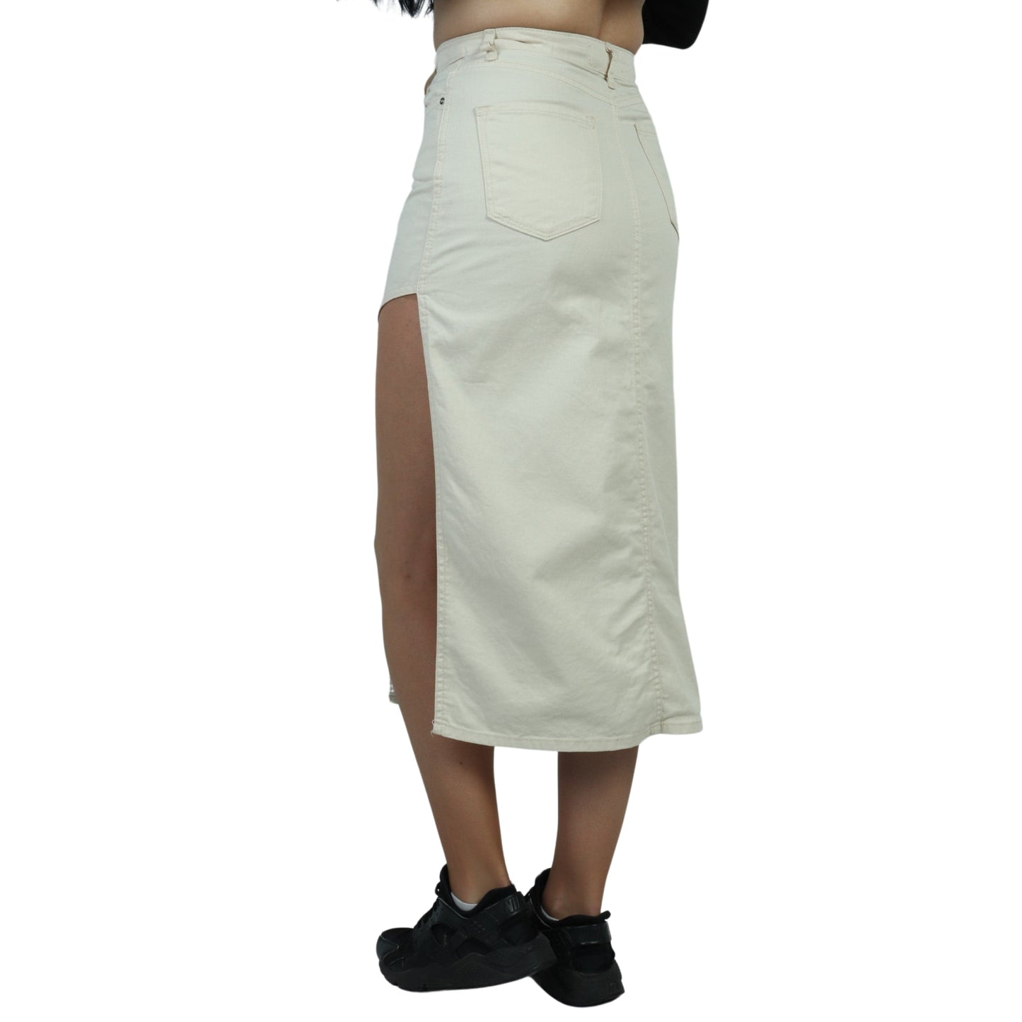 777 PLUS DENIM Womens Bottoms M / Beige 777 PLUS DENIM - Side-Slit Denim Skirt