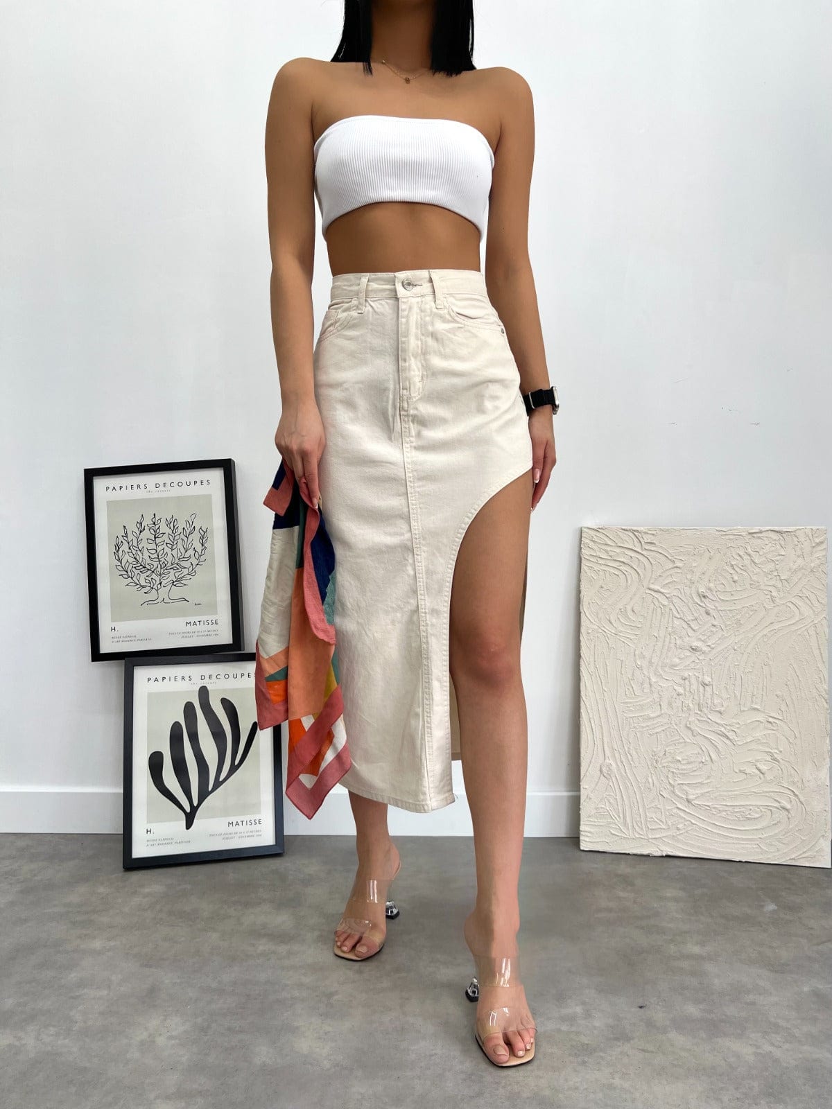777 PLUS DENIM Womens Bottoms 777 PLUS DENIM - Side-Slit Denim Skirt