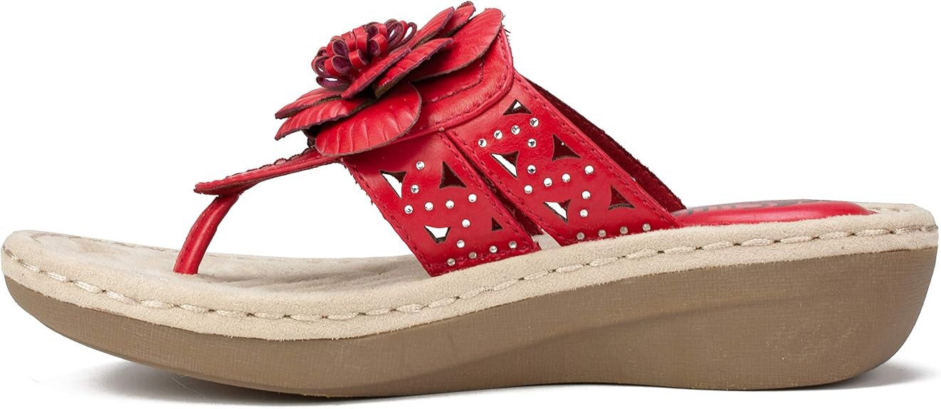 WHITE MOUNTAIN - Faux Leather Laser Cut Thong Slippers