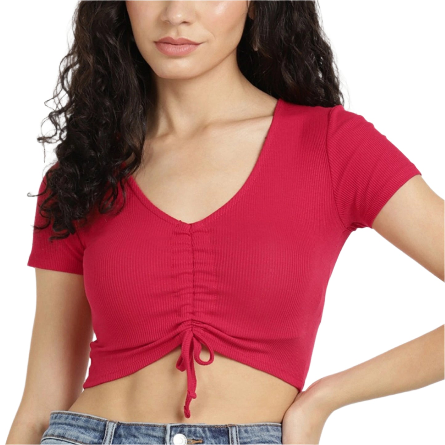 ALCOTT - Rushed front ribbed simple crop top