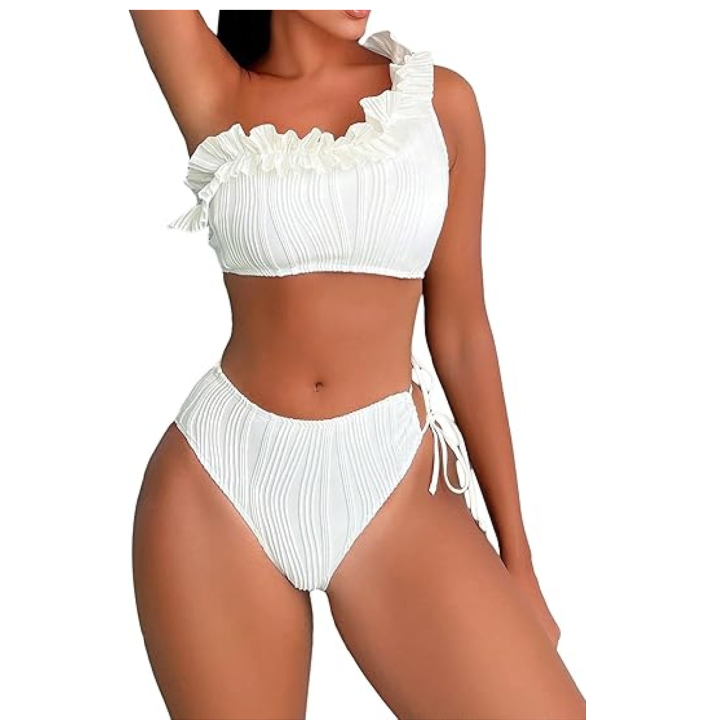 SHEIN - Two Piece Swimsuit Ruffle Trim One Shoulder