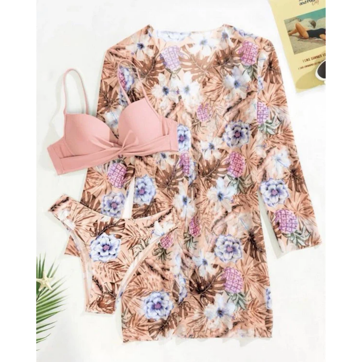 SHEIN - Floral Print Twist Swimwear Three Pieces
