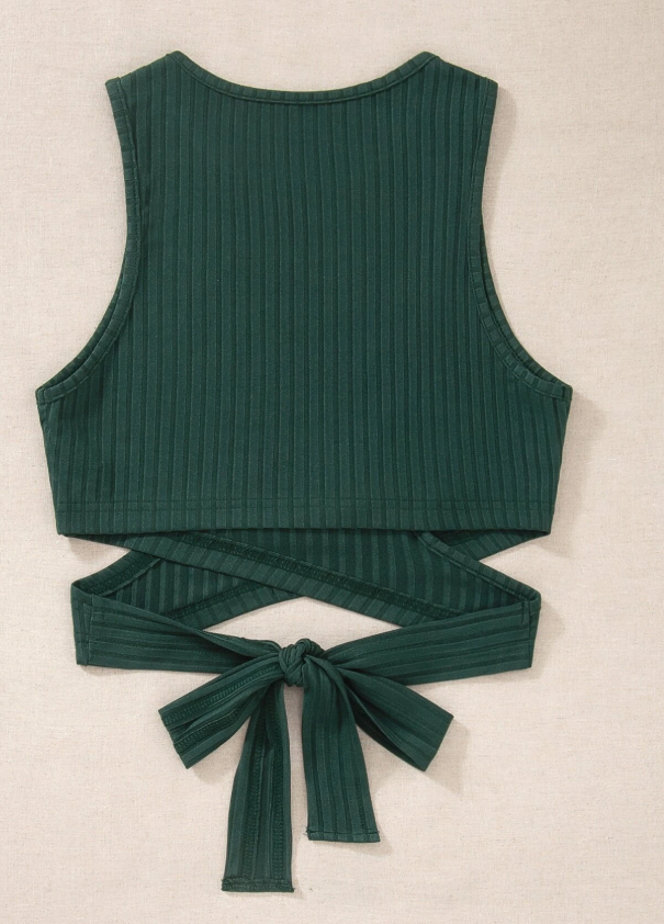 SHEIN - Crisscross Tie Back Rib Knit Tank Top