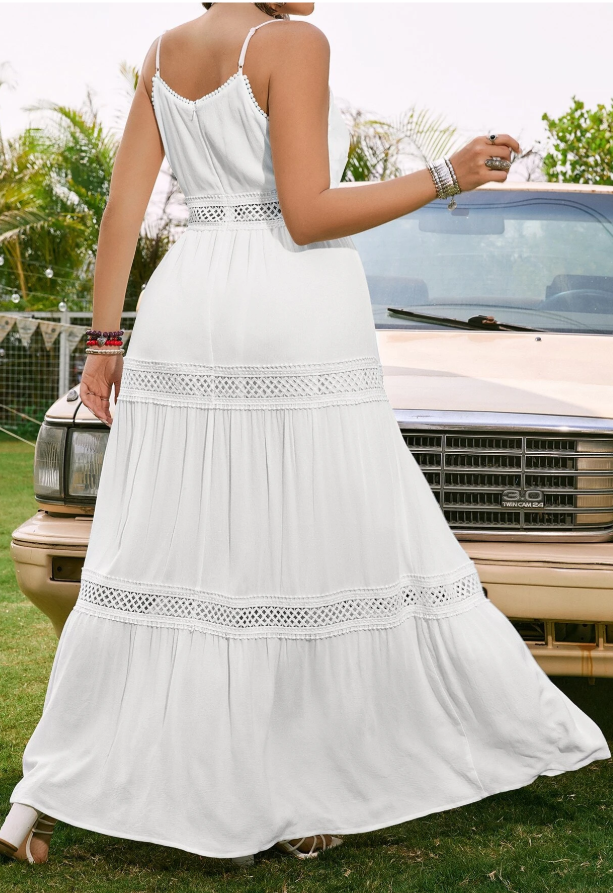 SHEIN - Lace Ruffle Sleeveless Long Dress