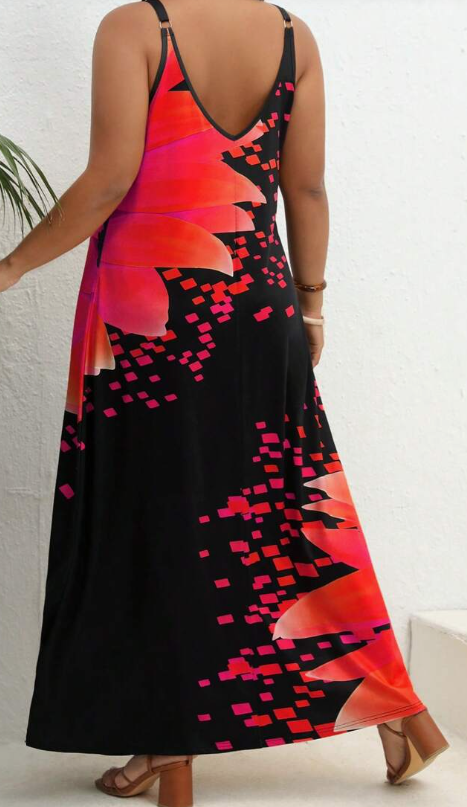 SHEIN - Floral Print Criss Cross Long Dress