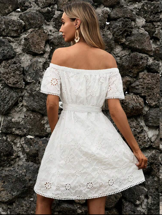 SHEIN - Off Shoulder Belted Short Dress