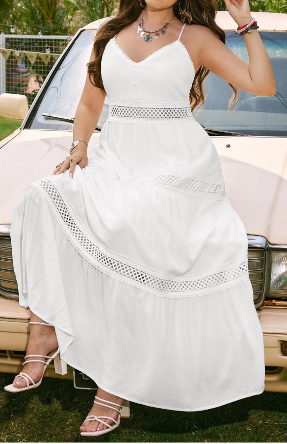 SHEIN - Lace Ruffle Sleeveless Long Dress