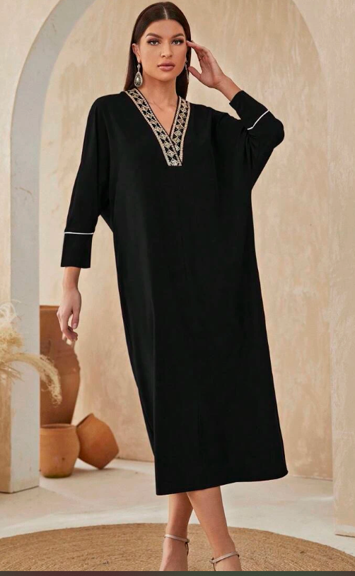 SHEIN - Batwing Sleeve Contrast Stripe Midi Dress