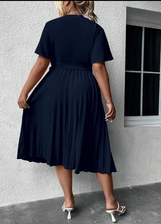 SHEIN - Surplice Neck Pleated Hem Knot Side Midi Dress
