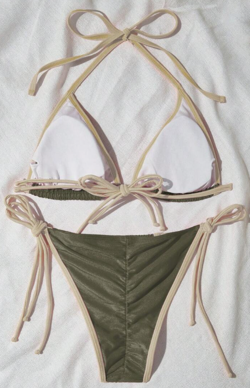 SHEIN - Contrast Binding Halter Triangle Swimwear Two Pieces