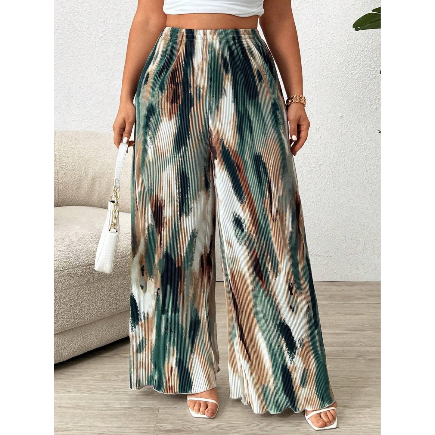 SHEIN - Wide Leg Print High Waist Pant