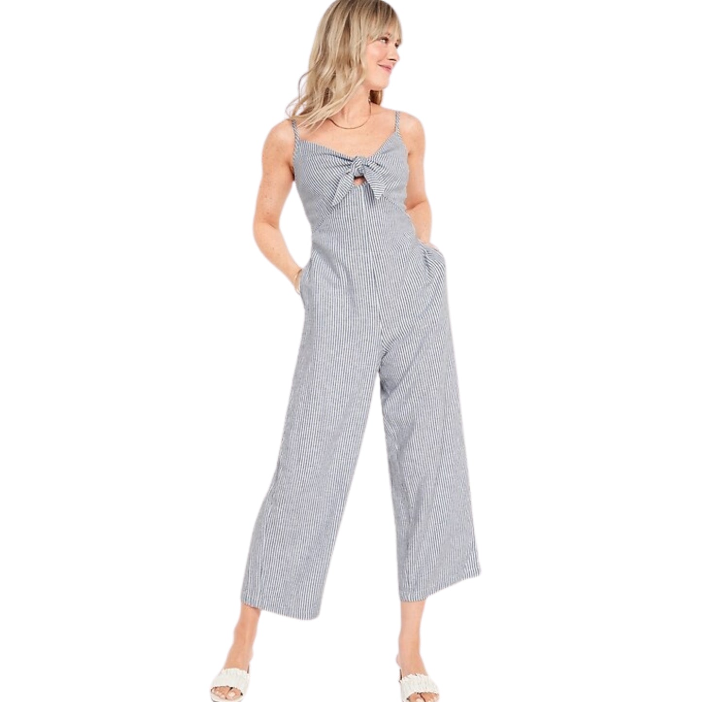 OLD NAVY - Striped Smocked Cropped Knotted Overall