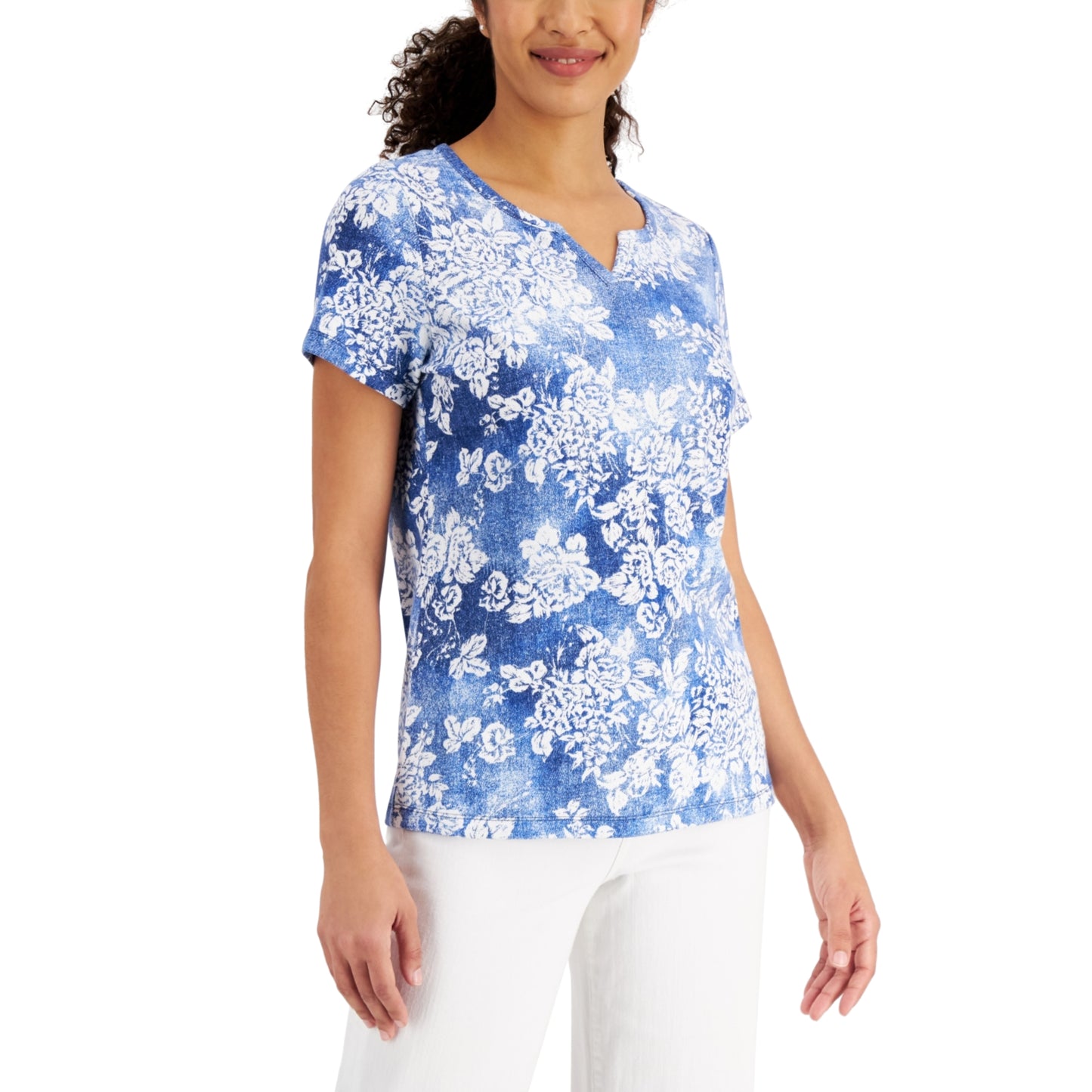 KAREN SCOTT - Mask Split-Neck Top